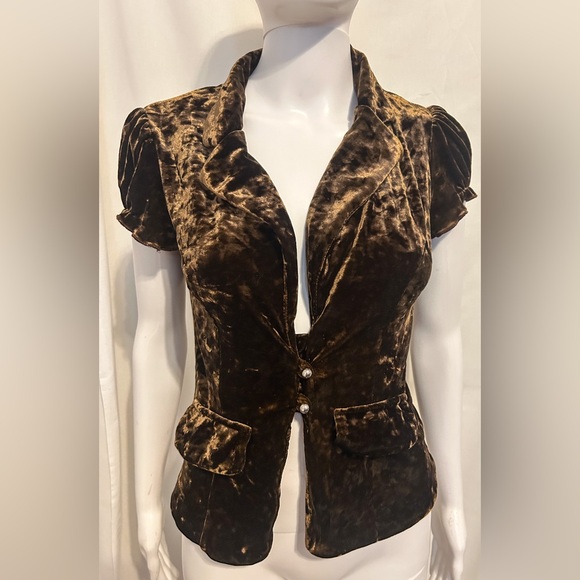 Yank American Jackets & Blazers - Yank Sz M Brown Crushed Velvet Puff Sleeve Blazer Victorian Inspo Steampunk Boho